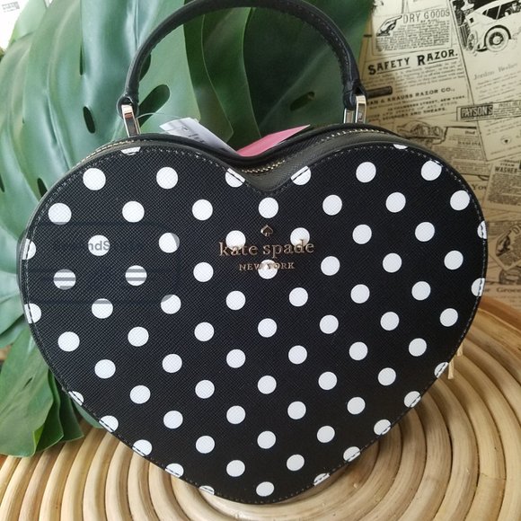 Kate Spade NWT Heart Crossbody Dot Polka Dots Black Love...